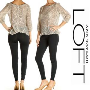 Loft Lace Button Down Back 3/4 Sleeve Blouse
